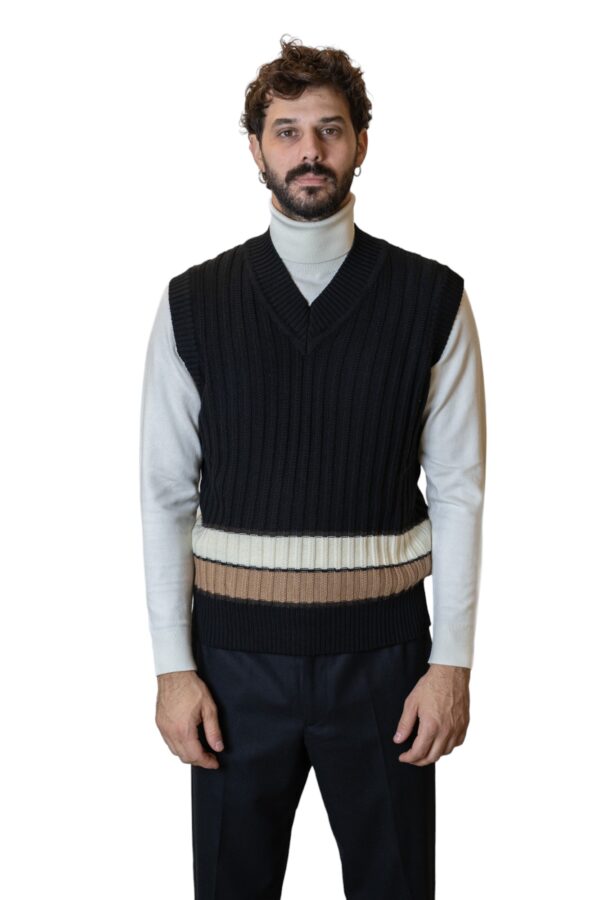 TAGLIATORE GILET V LANA VERGINE NERO - immagine 4