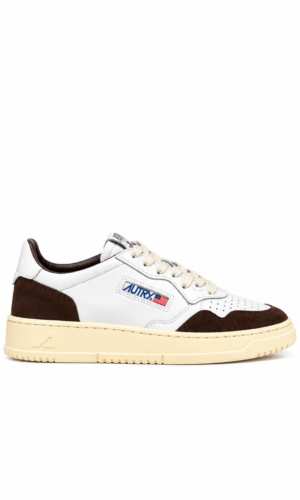 SNEAKERS MEDALIST LOW IN PELLE BIANCA E SUEDE MOGANO